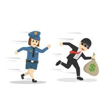 Policewoman Catch the thief design character on white background vector