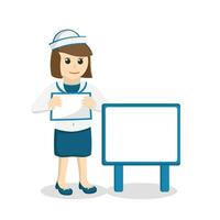 sailor woman Standing Beside In Sign design character on white background vector