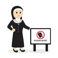 nun beside please quiet sign design character on white background vector