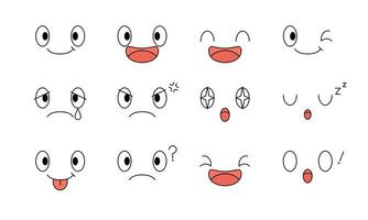 conjunto de gracioso dibujos animados cara expresiones vector
