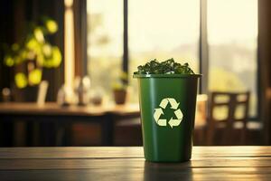 AI generated Eco friendly array Colorful recycling bins neatly lined up on a wall photo