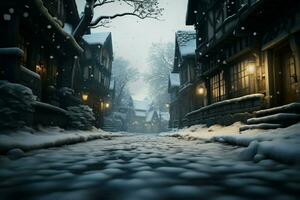 AI generated Gently falling snow transforms the quiet street into a haven photo