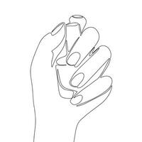 Nail polish in hands one line continuous. Line art Nail polish in hands outline. Hand drawn vector art