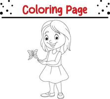 coloring page little girl playing with butterfly vector