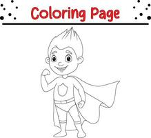 happy superhero boy posing coloring page vector