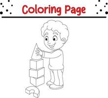 boy playing with building blocks coloring page vector