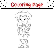 contento pequeño chico explorar colorante página vector