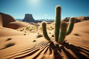 AI generated Cactus in isolation alone in the desert, surrounded by sand photo