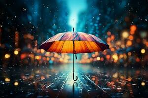 AI generated Splash of color Umbrella brightens the rain, providing shelter gracefully photo