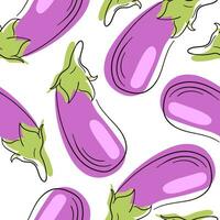 Eggplant flat style pattern. Seamless pattern with eggplant in line art. Vector hand drawn illustration.