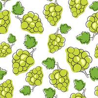 verde uvas sin costura modelo. mano dibujado uvas isolted en un blanco antecedentes. línea Arte estilo vector ilustración.