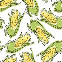 Corn line art seamless pattern. Seamless linear pattern of sweet corn cobs with pastel colors on a white background. Print, textile, vector. vector