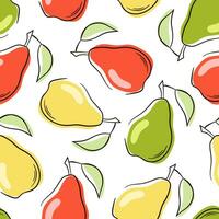 Vector seamless pattern with hand drawn pears. Line art vector illustration isolated on a white background.