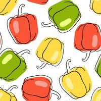 Hand drawn bell peppers in line art flat style. Vector seamless pattern on a white background.