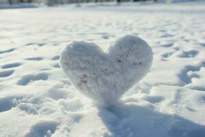 AI generated Winter art Hand draws a heart in fresh, pristine snow photo