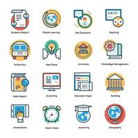 Education Flat Vector Icons Set