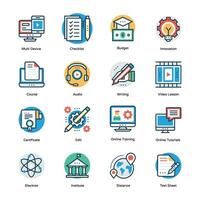 Flat Design Vector Icons of Distance Learning