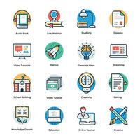 Flat Design Vector Icons of Education and Learning