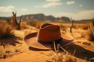 ai generado sombrero en el Desierto un toque de estilo en arenoso terreno foto