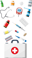 Medical first aid kit with different pills devices png