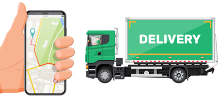 Delivery truck and smartphone with navigation app. png