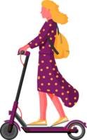 Girl with backpack rolling on electric scooter. png