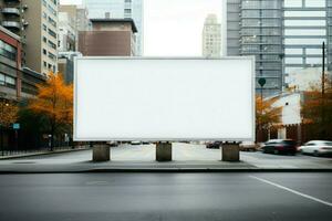 AI generated Billboard potential an empty canvas on city street, advertising anticipation photo