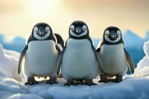 AI generated Arctic harmony penguins stand together, black and white feathers gleaming photo