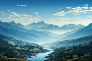 AI generated Serenade of mountains a tranquil morning against a clear sky photo