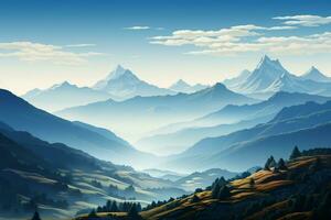 AI generated Serenade of mountains a tranquil morning against a clear sky photo