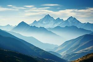 AI generated Morning serenity mountains stand against a clear, blue sky backdrop photo