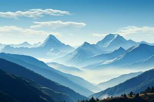 AI generated Mountains in the morning light under a backdrop of clear blue photo