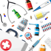 Medical first aid kit with different pills devices png