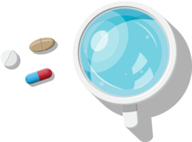 Glass of water, pills, capsules png