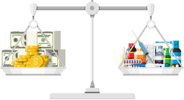 Balance scales with money and drugs png