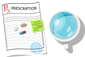 Glass of water, pills, capsules, prescription png