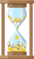 Money with hourglass clock. png