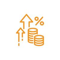 eps10 orange Inflation line art icon isolated on white background. Money tax rate sign. Financial interest symbol. Quality design element. Linear style inflation icon. Editable stroke. Vector