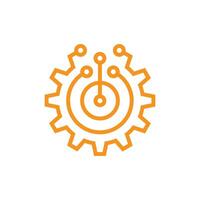 eps10 orange Technology gear concept business vector logo template design. Cogwheel mechanic outline sign. Computer network SEO line art icon isolated on white background. Search engine optimization.