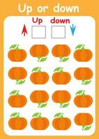 Up or down. Directions for children. Logic game. Spatial orientation. Study sheet. vector