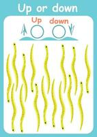 Up or down. Directions for children. Logic game. Spatial orientation. Study sheet. vector