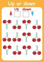 Up or down. Directions for children. Logic game. Spatial orientation. Study sheet. vector