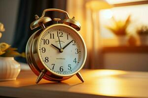 AI generated Tableside timekeeping an alarm clock stands by the bed photo