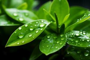 AI generated Freshness revealed Sunlight kisses green leaves, adorned with water droplets photo