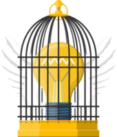 Bird cage with light bulb of idea inside. png