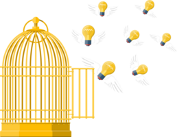 Fresh bulb idea flying from bird cage png