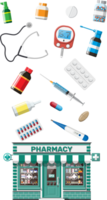 Medicine collection in drugstore. png