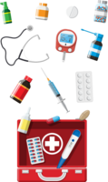 medico primo aiuto kit con diverso pillole dispositivi png