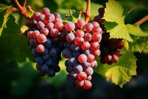 ai generado viñedo abundancia uvas prosperar en vides, prometedor abundante cosecha foto