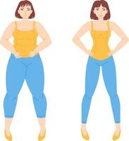 Girl with low and high BMI index. Fatness concept. vector